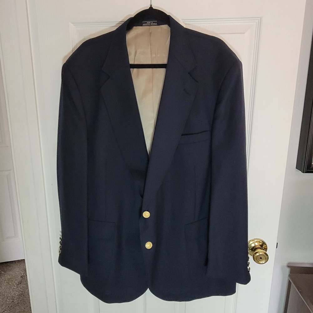 Wentworth Blazer Mens 48R Navy Blue Gold Crest Button 2-Button Sport Coat - Picture 2 of 16